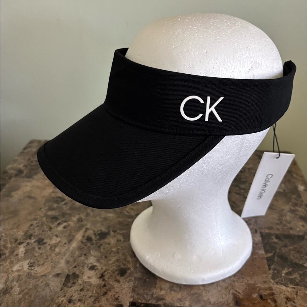 Calvin Klein Visor Unisex OS Black Sunhat Athletic CK Logo Hat Adjustable New